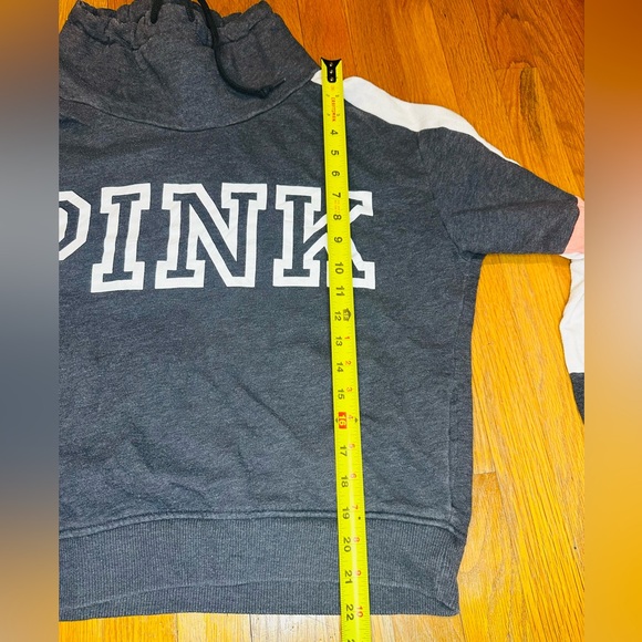PINK Victoria’s Secret Hoodie Women’s M Gray Colorblock Pullover Sweatshirt - Picture 6 of 8